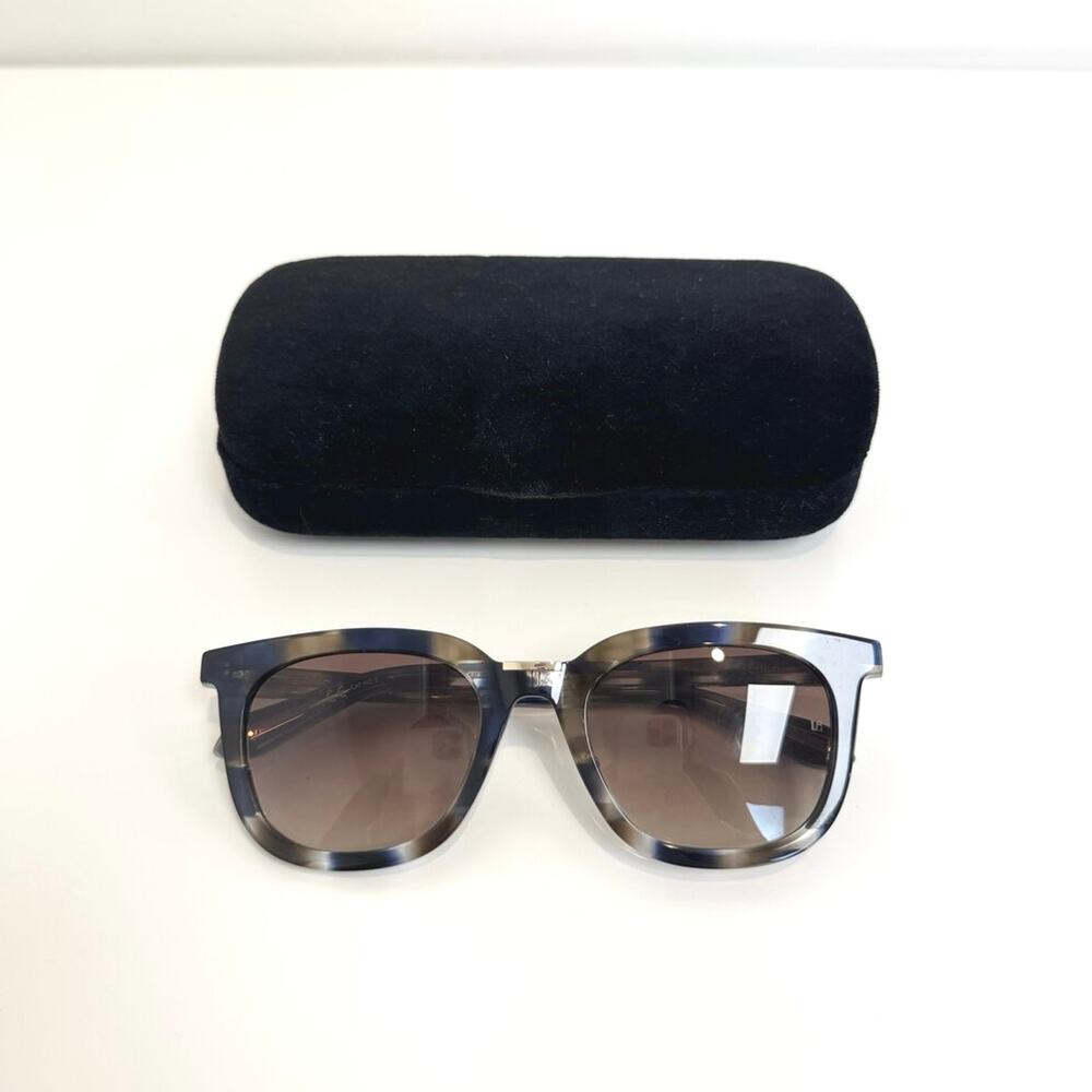 LINDA FARROW Burton Square Shape Blue Tortoiseshell Sunglasses Brown with Case